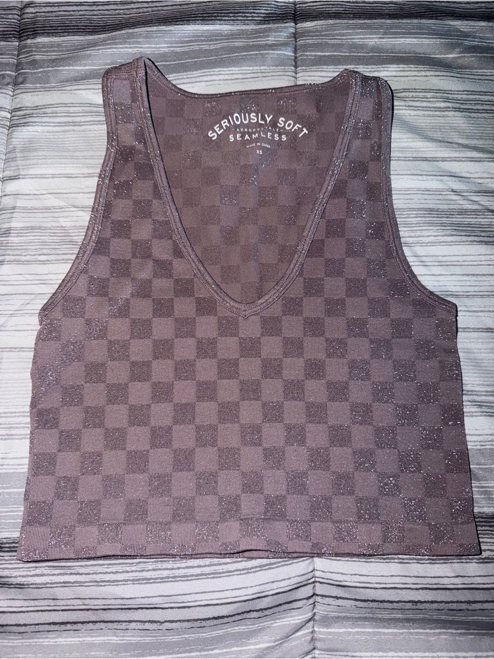 Seamless Women's Purple Checkered V-Neck Tank Top